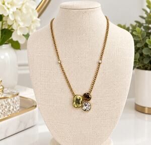 18KT Plated Stainless Steel Natural Tone Trio Stone Necklace